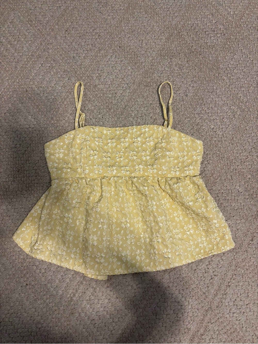 Yellow Textured Peplum Camisole Strechy Back Fits Medium to XL